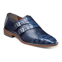 25458 Stacy Adams Leather Shoes Toscano Double Monk Strap Black Navy image 8