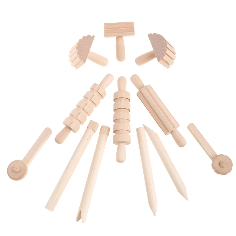 12pcs/set Children DIY Plasticine Modeling Clay Plastic Clay Auxiliary Wooden - £23.62 GBP