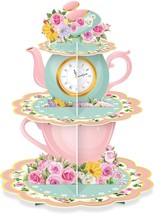 3 Tier Floral Tea Party Cupcake Stand Decorations Spring Vintage Teapot Party Cu - £18.78 GBP