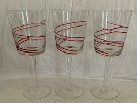 Tall Double Raised Red Swirl Wine Glasses Goblet Clear Glass Stemware 8.75” - £23.58 GBP