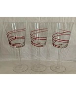 Tall Double Raised Red Swirl Wine Glasses Goblet Clear Glass Stemware 8.75” - £23.88 GBP