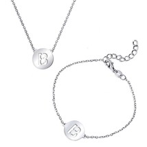 Sterling Silver Cut-Out Shiny &#39;B&#39; Disc Initial Bracelet &amp; Necklace Set - £44.58 GBP