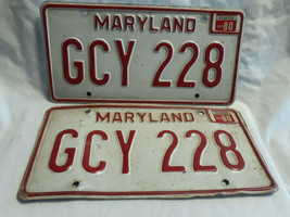 Vtg License Plate Maryland Vehicle Tag GCY 228 Exp &#39;80 Red White - £23.94 GBP