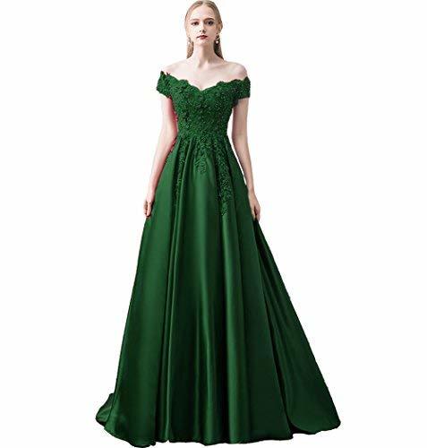 Long A Line Beaded Lace Prom Dress Evening Emerald Green US 12