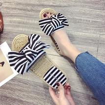 Women Fashion Patchwork Bow Round Toe Flat Heel Sandals Slipper Beach Shoes - £18.43 GBP