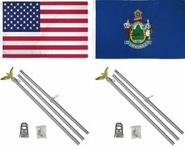 AES 3x5 3&#39;x5&#39; USA American w/State of Maine Flag w/Two 6&#39; Galvanized Fla... - £26.55 GBP