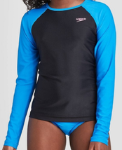 NEW Speedo Girls Long Sleeve Rash Guard Swim striped black sz XS 5/6 sunblocking - £9.55 GBP