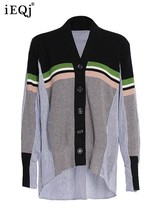 IEQJ Women Shirt Knitting work Color Matching Long Sleeves Blouse Tops Asymmetri - £77.04 GBP