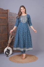 Kurti Women Indian Pakistani Blue Anarkali Pant Dupatta Gown Bollywood Suit - £32.49 GBP