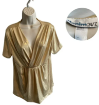 Denim 24/7 Women’s M Gold Metallic Ruched V-Neck Short Sleeve Blouse - $16.83