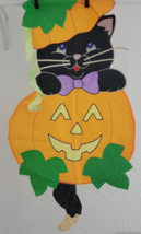 Cat Pumpkin Flag Reversible Embroidered Applique Lg Double Sided Fall Bl... - $8.95