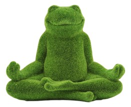 Whimsical Meditating Yoga Frog Garden Statue In Flocked Artificial Moss ... - $27.99