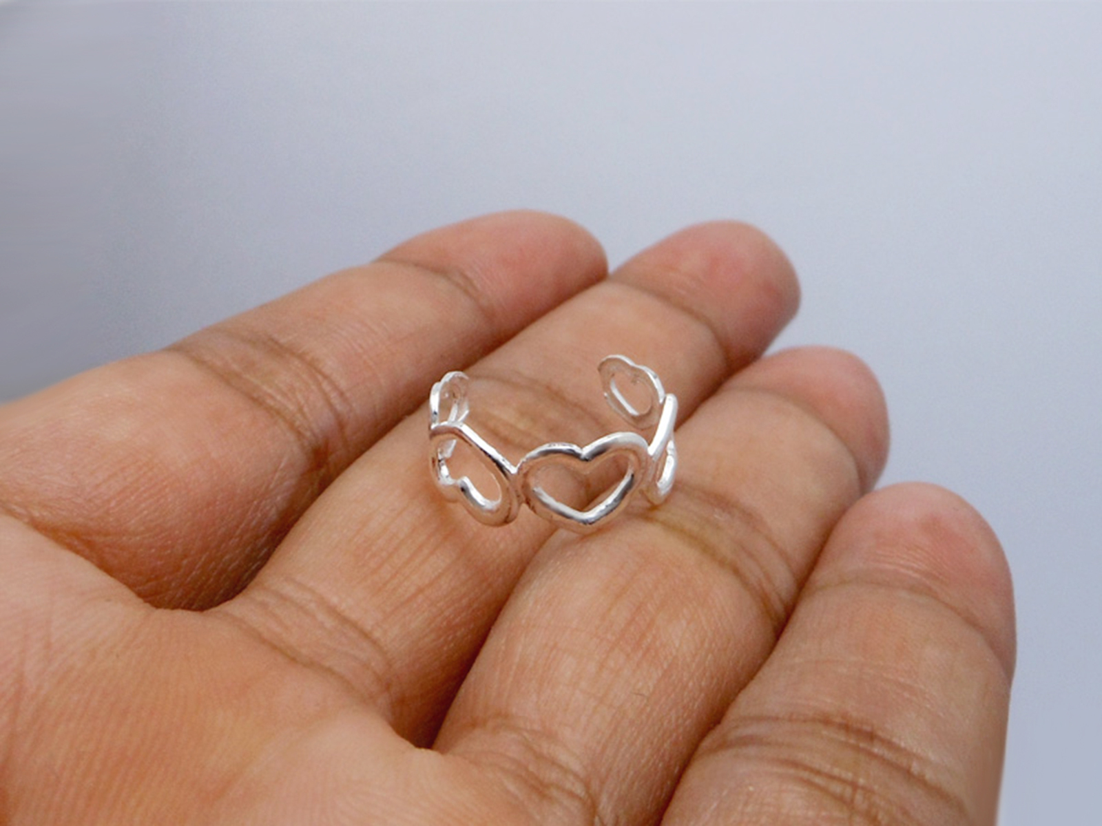 Open Heart Toe Ring 925 Sterling Silver Womens Adjustable Heart Ring US ... - $8.99