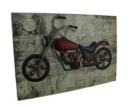 World of Adventure Vintage V-Twin Motorcycle Sculpture On Wood Map Wall Hanging - £19.70 GBP