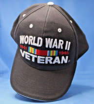 Vintage World War 2 WWII Veteran Baseball Cap Trucker Hat Black Embroidered - $12.55