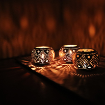 Set of 3 Moroccan Candle holders, Handmade Brass Morrocan Tealight Holder - £43.83 GBP