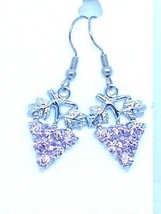 Earrings Pink Crystal Grape Cluster Leaves Vines 1&quot; Long Sterling Wires  - £7.90 GBP