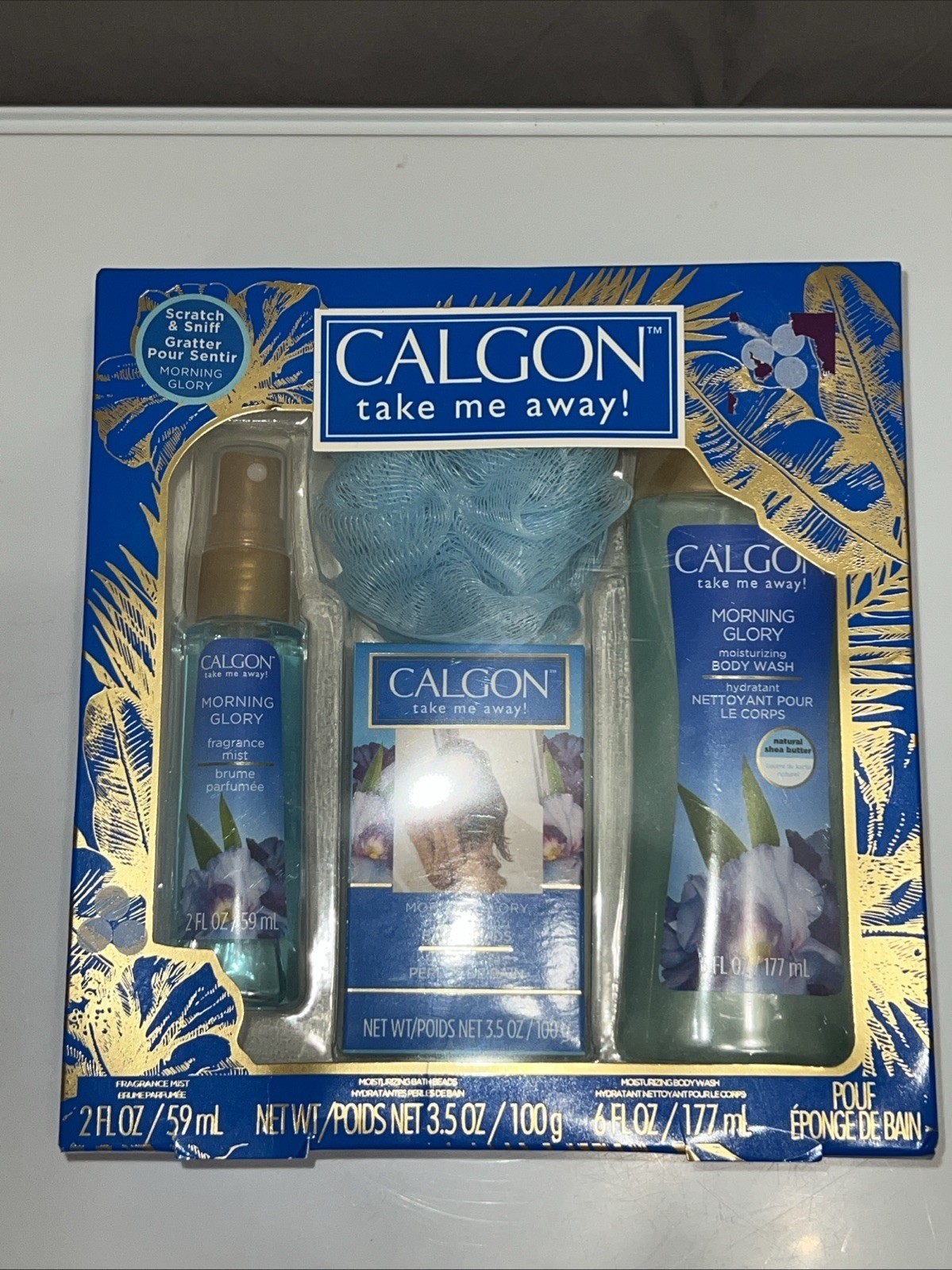 Calgon Take Me Away Morning Glory Gift Set Body Wash Mist Bath Beads Spo... - $21.43