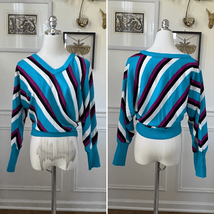 Vintage 80s Top Priority Teal Purple Dolman Sweater M - $27.36