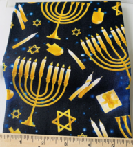 Hanukkah Fabric Dreidel Hanukkiah Star of David Dark Blue 100% Cotton 1 Yd x 44&quot; - £9.65 GBP