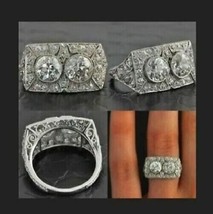 2Ct Round Cut Lab Created Diamond Art Deco Engagement Ring 14K WhiteGold Plated - £115.32 GBP