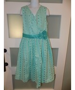 Bonnie Jean Teal/White Gingham Check Floral Eyelet Party Dress Size 12 G... - $30.83 CAD