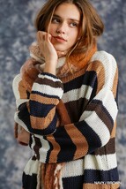 Women&#39;s Multicolored Stripe Round Neck Long Sleeve Knit Sweater - €31,75 EUR