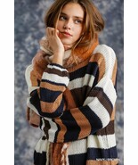 Women&#39;s Multicolored Stripe Round Neck Long Sleeve Knit Sweater - €31,75 EUR