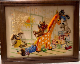 Vintage Crewel Child room framed wall art picture - $874.02 MXN