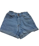 Vintage High-Waisted Denim Shorts With Rolled Hem &amp; Double Button Closure - £18.58 GBP