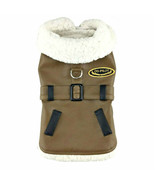 Brown and Black Faux Leather Bomber Dog Coat Harness and Leash Sizes XS-2XL - $41.14 CAD