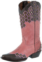 Womens Western Boots Pink Leather Studded Overlay Casual Snip Toe Size 5... - $77.60