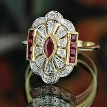 1CT Simulated Ruby Vintage Cluster Engagement Ring 14K Yellow Gold Plate... - $116.86