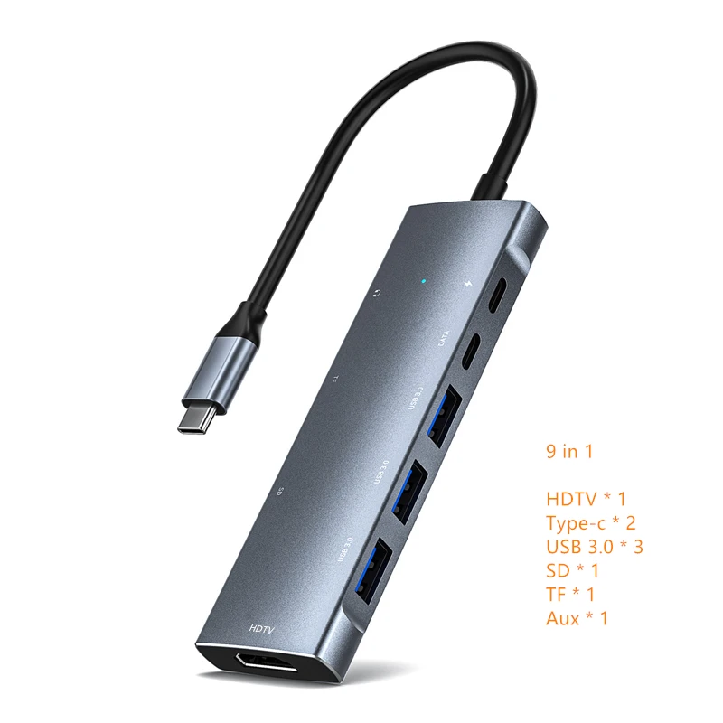 Rankman Usb C Hub To 4K Hdtv Usb 3.0 2.0 Sd Tf Card Reader Aux Type C Doc For Bo - £98.16 GBP