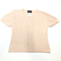 Vintage Sag Harbor Silk Sweater Womens L Tan Beige Striped Short Sleeve V Neck - £13.29 GBP