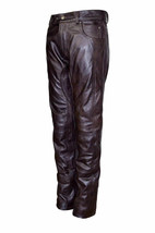 Men&#39;s Brown Soft Genuine Leather Stylish Fashion Trousers Tailor Fit Jeans Pants - £89.43 GBP