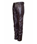 Men&#39;s Brown Soft Genuine Leather Stylish Fashion Trousers Tailor Fit Jea... - $184.05 CAD