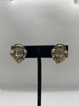 Vintage Gold-Tone Clip-On Earrings With Clear Rhinestone Accents - $15.61