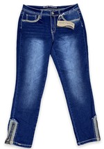 New Blue Desire Curvy Jeans Embellished Cropped Zipper Hem Stretch Size 8 - £12.84 GBP
