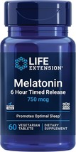 Life Extension Melatonin 6 Hour Timed Release, 750 mcg 60 vegetarian - $5.93