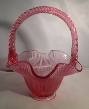 Fenton Art Glass Dusty Rose Beaded Herringbone Basket Vase - £51.11 GBP