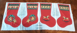 Vintage Wamsutta Hallmark Cut &amp; Sew Fabric Panel Stockings A Christmas Gathering - £6.52 GBP