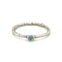 Sterling 18k White Vermeil Bamboo w/ Bezel Set Aquamarine Ring Sz 5.50 - $58.41