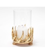 Scott Living Antler Hurricane with LED Flameless Candle in Gold - £45.75 GBP