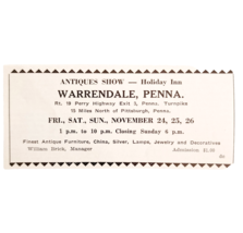 1967 Holiday Inn Antique Show Advertisement Warrendale Event Pennsylvani... - $19.99