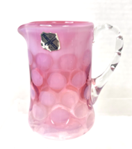 OLD Cranberry Coin Dot w Applied Clear Handle Pitcher Orig Czech Foil Ta... - $38.12