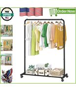 Rolling Metal Clothes Rack with Storage Shelf - Stylish &amp; Portable Organ... - $55.93 CAD