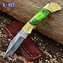 Best Pocket Knife Folding Blade Lock Blade File Work Forged Damascus Gro... - $27.72