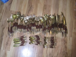 110+ Pcs. Brass &amp; Wood Flatware Thailand Spoons Forks Siam Hindu Madein Thailand - $108.90