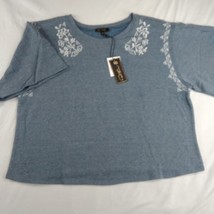 DG2 Diane Gilman Blue Sweatshirt with White Embroidery 1X - £23.81 GBP